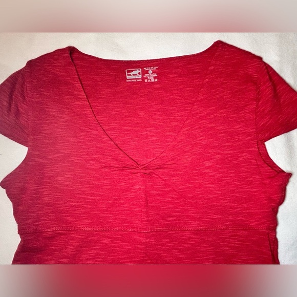 Horny Toad Cap Sleeve V Neck Shirt Size Medium Red - Picture 2 of 8